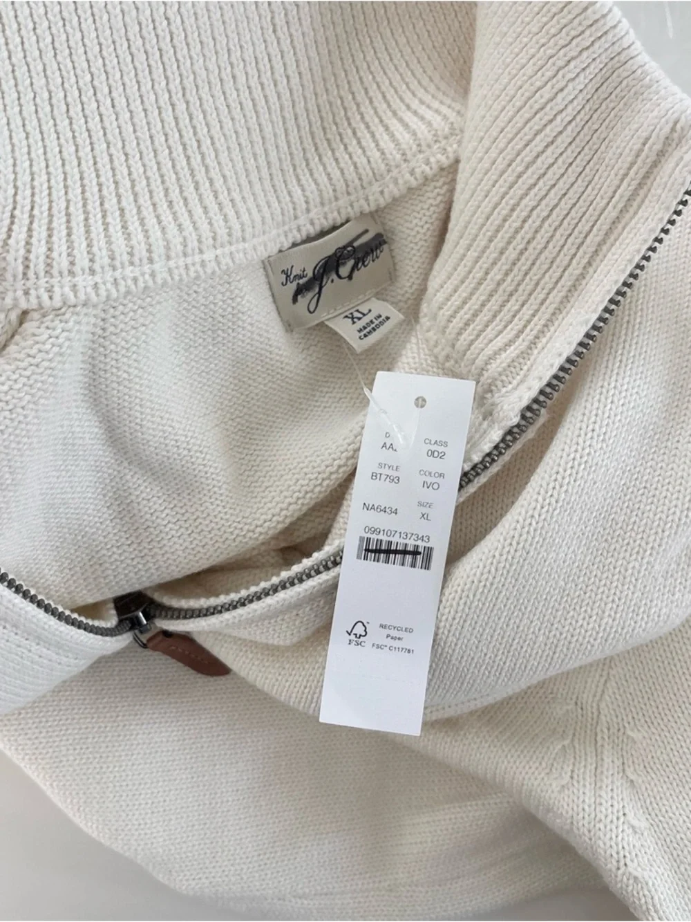 NWT J. Crew Heritage Cotton Quarter-zip Sweater Ivory